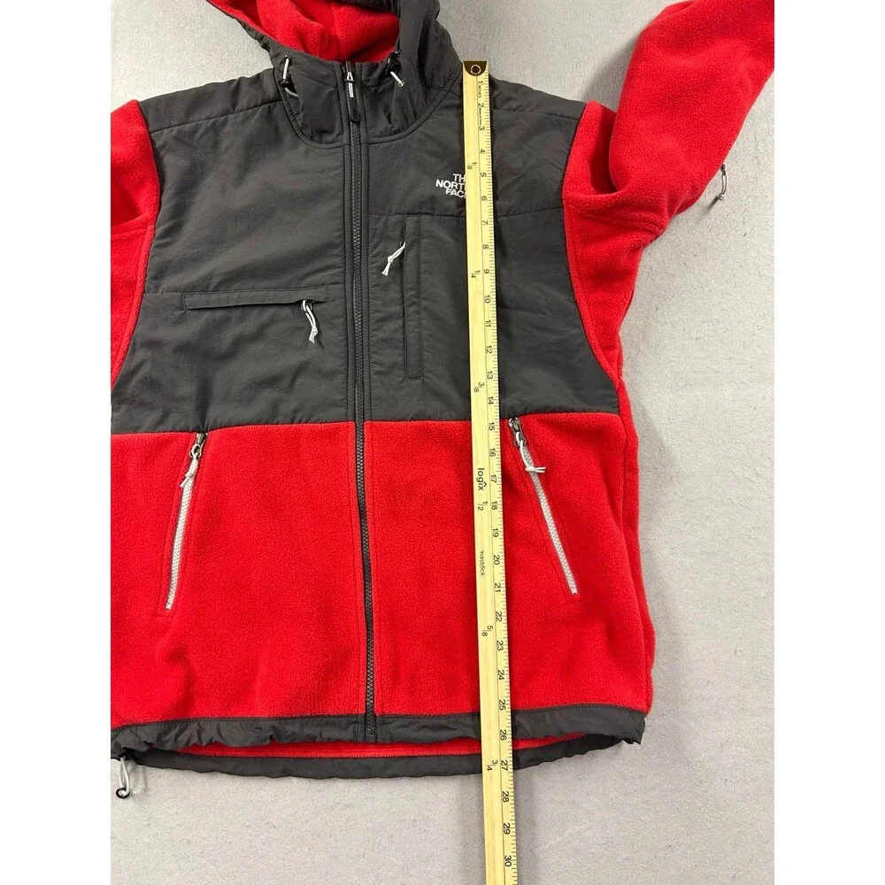 Vintage The North Face Men's Denali Hooded Red Full-Zip Fleece Jacket Size Small
